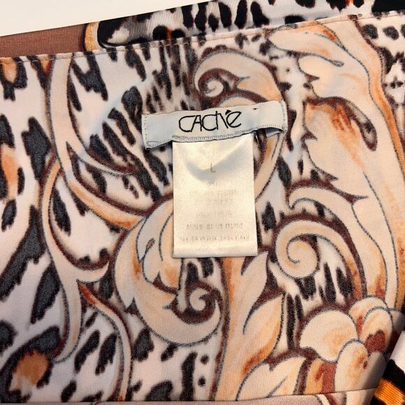 Cache Brown Leopard Print One Shoulder Blouson Mini Dress Large - Picture 3 of 7